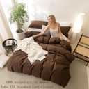 BDEAR 3 Pieces Cocoa Brown Duvet Cover Set Queen Size 90'' L x 90'' W, 100% Washed Cotton Duvet Cover with Zipper Closure Plus 2 Pillowcases, Oeko TEX Standard 100 Certificated, Cozy Feel