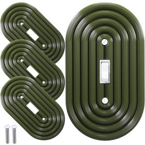 4 Pcs Oval Light Switch Cover Decorative Single Toggle Wall Plate Dark Wood Grain Design Oval Light Switch Cover Plate for Bedroom Kitchen Home Decoration (Classic,Green)