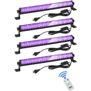 48W LED Black Light Bar with Remote and Switch,Blacklight Bars with Plug and 6.5ft Cord,Black Light for Glow Party,Halloween,Bedroom,4 Pack
