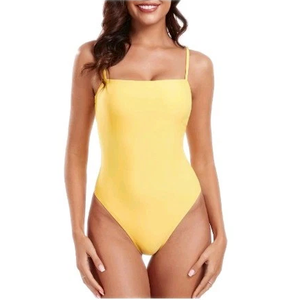 RELLECIGA Women's Bandeau One Piece Swimsuits (Yellow, L)