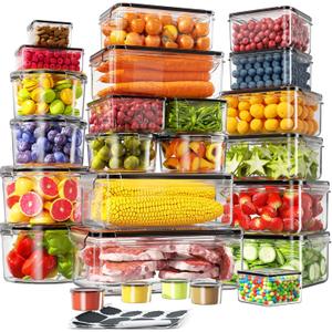 50 PCS Food Storage Containers with Lids (25 Containers & 25 Lids), 100% Leakproof Plastic Meal-Prep Containers Reusable, Microwave and Dishwasher Safe, Includes Labels & Pen