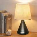 Hyphenx USB Powered Farmhouse Bedside Lamp 10 dimming Steps 3 Color Modes for Bedroom, Nightstand Table Lamp with Fabric Shade, Desk Lamp for Kids Reading and Home Office Black