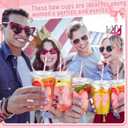 Sliner 25 Pcs 16 oz Coquette Disposable Plastic Cups with Straw for Party Supplies Bow Cups Birthday Wedding Bridal Engagement Party Drinkware Baby Shower Decoration (Pink Bow)