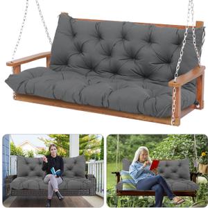 60 Inch Outdoor Swing Cushions Waterproof Extra 5" Thick 3 Seater Porch Swing Replacement Cushions with Backrest and Ties Fade-Resistant for Outdoor Patio Long Bench Furniture(Dark Gray), 60 X 40 X 5 Inches