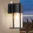 Dusk to Dawn Wall Light, Modern Outdoor Wall Lighting with Crackle Glass, Exterior Wall Mount Light Fixture with Sensor, Outdoor Lights for House, Garage, Front Door Light, Black