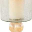 Deco 79 Glass Handmade Turned Style Pillar Hurricane Lamp with Faux Mercury Glass finish, 6" x 6" x 16", Gold (CONVENIENTLY SIZED)