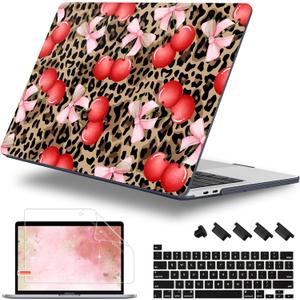Case for MacBook Pro 13 inch with/Without Touch Bar (2016-2022, M2 A2338 M1 A2289 A2251 A2159 A1989 A1706 A1708), Hard Shell + Keyboard Cover + Dust Plug, Leopard Cherry