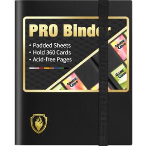 Heavy Duty Card Binder, Fabmaker 9 Pocket Trading Card Binder Holds 360 Cards, Sleek Side-Loading Card Album, Sturdy Card Collection Folder for Game Cards, Sport Cards, Black