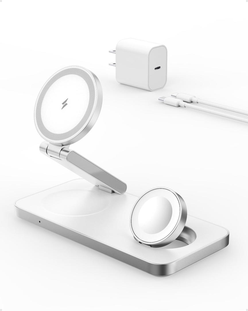 Foldable 3 in 1 Charging Station for Apple, Wireless Charger for iPhone AirPods, Wireless Charging Station for iPhone 16 15 14 13 12 and Apple Watch(White)