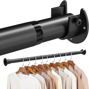 Black Closet Rod,17 to 75 Inches Adjustable Closet Rods for Hanging Clothes 1.3 Inch Diameter Heavy Duty Metal Closet Hanging Rod Closet Bar for Wardrobes,Closet, Bathroom, Windows