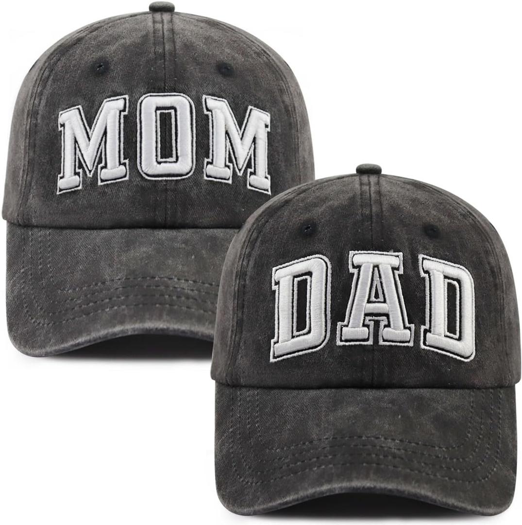 SHANVANKE 2PCS Dad and Mom EST 2024 Hats for Men Women, Funny Adjustable Cotton 3D Embroidered New Parents Gifts Baseball Cap (One Size)