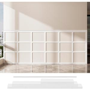 Art3d Precut Board and Batten Wainscoting Panel Kit Covers 10Ft. - Paintable Molding Trim Slat with Edge Strip, Ready to Assemble Accent Wall Decor for Living Room Dining Room Hallway, White