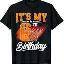 It's My 8th Birthday Boy Basketball 8 Year Old Bday Kids T-Shirt (Small)