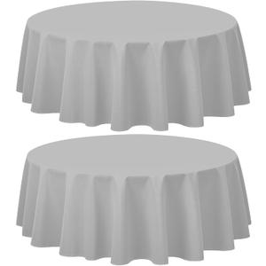 CXPSINC 2 Pack Premium Disposable Plastic Tablecloth 84" Round Table Cover for Birthdays Weddings Christmas Anniversary (Silver Grey)