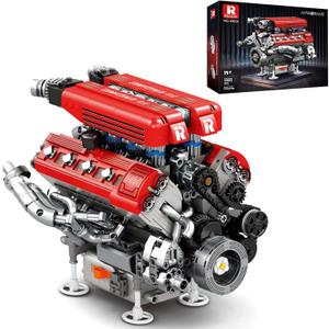 Reobrix V8 Engine Model Building Kit for Adults, V8 Engine Model that Runs, Physical Science Experiment Kit for Adults, Collectible Car Engine Engineering Building Block,STEM Gifts for Car Lovers 14+