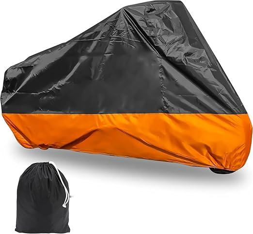 Motorcycle Cover Waterproof for Harley for Ultra Classic Davidson, Large for Street Glide for Electra for Touring FLHTCU for Road King for GL for Honda for Goldwing Outdoor Weather (Black Orange)