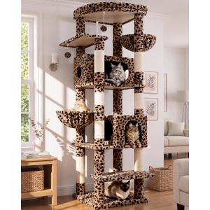 Globlazer 74in Leopard Heavy Duty Cat Tree Tower for Indoor Large Cat, S74