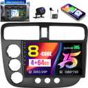 [8-Core 4+64G] for Honda Civic Radio 2001-2005 Android 15 Car Stereo, Hikity 9‘’ Touchscreen Radio DSP 5G WiFi Wireless Carplay Android Auto 1280 * 720P Bluetooth GPS 32EQ/ FM/ RDS SWC Backup Cam