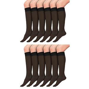 Sheer Knee High Socks, 4 Pairs 20D Premium Silky Soft Nylon Stockings Control Top Reinforced Toe (US, Alpha, One Size, Regular, Regular,  Black)