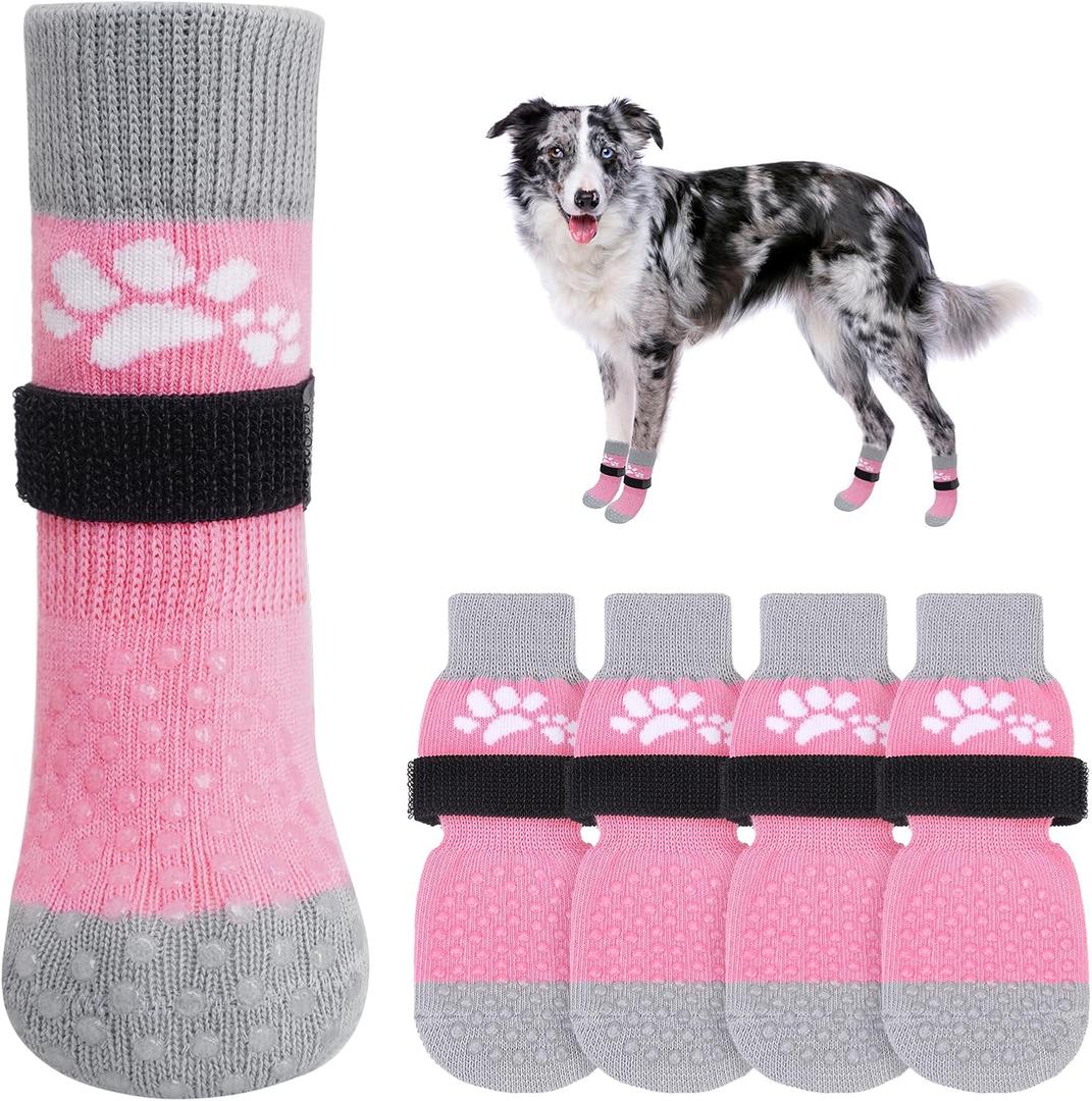 SCENEREAL Anti Slip Dog Sock to Prevent Licking Paws for Hardwood Floors, Boots & Paw Protector Shoes for Hot/Cold Pavement with Grippers, Double Sides Grips for Small Medium Large Senior Dogs, M (M(Paw Width 2.5in), Two Paws(Pack of 6)-Pink)