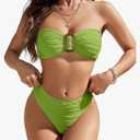 Blooming Jelly Womens Bandeau Bikini Sets Sexy Strapless Two Piece Swimsuit Cheeky High Cut Cute Ribbed Ladies Bathing Suit,L