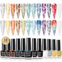 MIZHSE Marble Nail Polish Set, 12 Colors Marble Ink for Nails Glitter Effect Nail Ink Blooming Gel Watercolor Nail Polish for Nail Art Design Manicure at Home