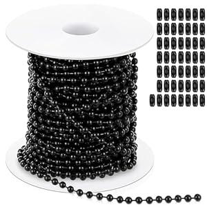 Yaocom 50ft 3mm Ball Beaded Chain with 50 Connectors for Roller Shade & Vertical Window Blinds, Dog Tag Chain, Jewelry Making/Crafts & DIY Projects(Black)