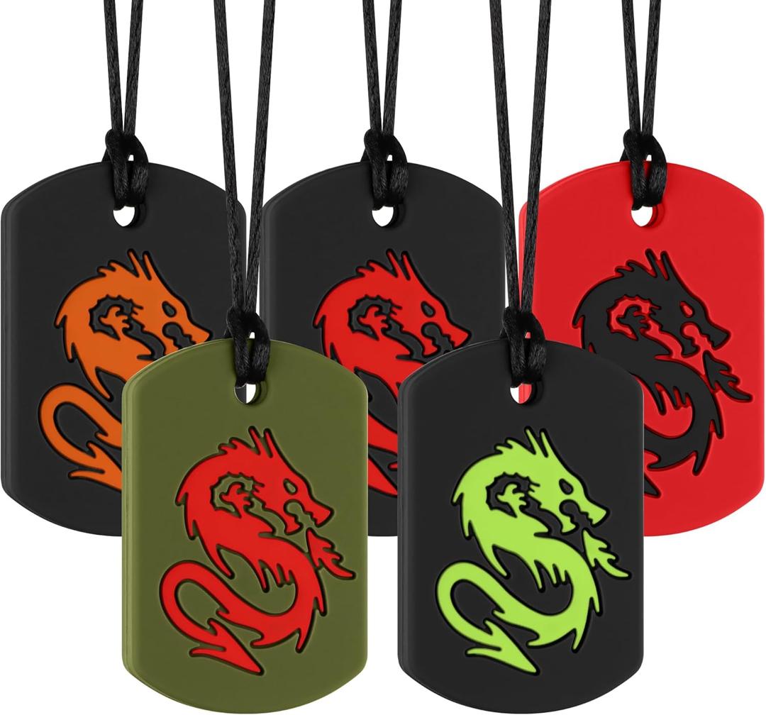 Chew Necklaces for Sensory Kids, Oral Sensory Chewy Toys for Chewers with ADHD, SPD, Autism, Silicone Chewing Necklace (5Packs)