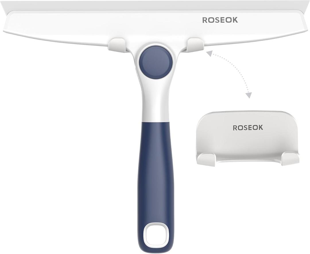 ROSEOK Shower Squeegee, Silicone Squeegee for Glass Doors with Hook, 10 inches