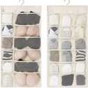 Closet Hanging Organizer with Mesh Pockets & Rotating Metal Hanger,Dual Sided Wall Shelf Wardrobe Storage Bags,Oxford Cloth Space Saver Bag for Bra Underwear Underpants Socks (white)