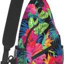 Tropical Hawaiian Flower Sling Bag Crossbody Travel Hiking Chest Backpack Shoulder Daypack for Men Women