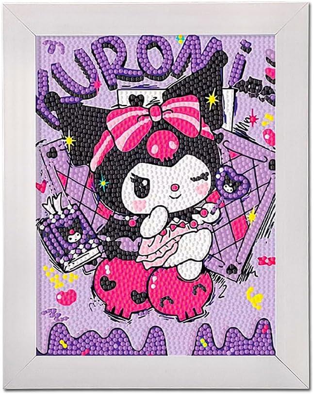 PERFECTSIGHT Cute 5D Diamond Art Kits with Wooden Frame, Kawaii DIY Painting Art for Adults Teen, Diamond Arts and Crafts Sets, Big Gem Full Drill Diamond Dots for Home Wall Decor (Magic Kuro)