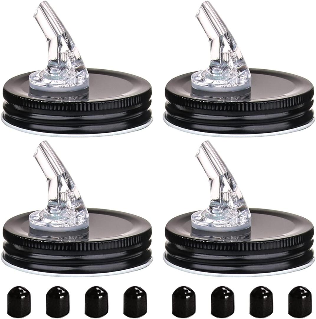 Mason Jar Pour Spouts. free flow Mason Jar Pour Spouts, mason jar for spout regular mouth size 70mm dispenser germination cover. Suitable for any liquid. Leak-Proof 4-Pack + 8 Lid Caps (black)
