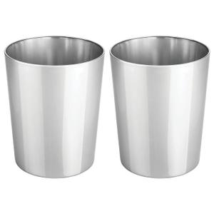 mDesign Round Metal Small 1.7 Gallon Recycle Trash Can Wastebasket, Garbage Container Bin for Bathrooms, Kitchen, Bedroom, Home Office - Durable Stainless Steel - Mirri Collection - 2 Pack - Chrome