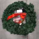 VINGLI Pre-lit Artificial Christmas Wreath for Front Door, Windows, Green Christmas Wreath Decorations with Forested Branches, Xmas Wreath w/Bow, Pine Cones, Ornaments, Remote Control, Timer, 36 Inch