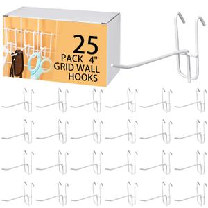 Moxweyeni 4 Inch Grid Wall Hooks 25 Pcs Gridwall Panel Hooks Store Garage Wall Mount Organizers Storage Grid Display Hangers for Retail, Craft Show, Home Setup, Customized Display (White)