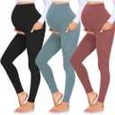 GROTEEN 3 Pack Women's Maternity Leggings with Pockets Over The Belly Workout Yoga Pregnancy Pants, Small