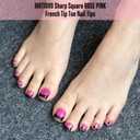 Toe Nail Tips Press on Black French Tip,ROSE PINK, Long/Medium Wide Fake Toenails,Full Cover Sharp Square Pre-Designed Soft Gel False Toenail Acrylic Extension for DIY 15 Sizes 240 pcs