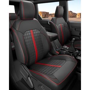 for Ford Bronco Seat Covers 4 Door 2021 2022 2023 2024 2025 2026, Custom Fit Leather Car Seat Cover Full Set, Luxury SUV Interior Protectors Accessories, Black Red NOT for Raptor Sport