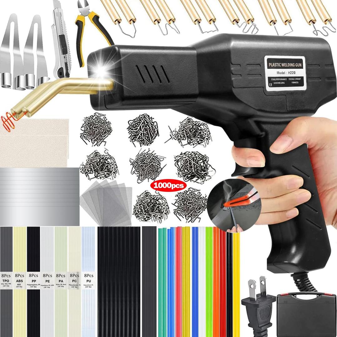 Upgraded 220W Plastic Welder, 2 in 1 Plastic Welding Repair Welder Kit 1000PCS Hot Stapler Soldering Gun with 100PCS Plastics Welding Rods Car Bumper Repair Kit for Most Plastics(Black)