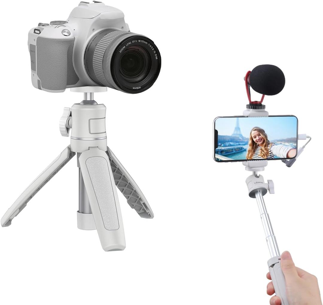 MT-08 White Mini Tripod for Camera,1/4" Mount Universal Portable Camera Tripod Compatible with DJI OSMO Pocket 3/Pocket 4/OSMO 360/Insta360x5/iPhone/Sony/Xtra,Extendable Handheld Video Shooting Stand