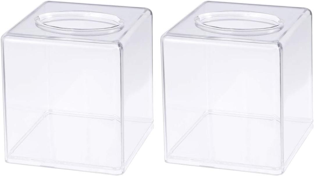 2Pcs Square Clear Acrylic Tissue Box Cover and Napkin Dispenser Holder Paper Tissue Dispenser for Bathroom Restaurants Hotel