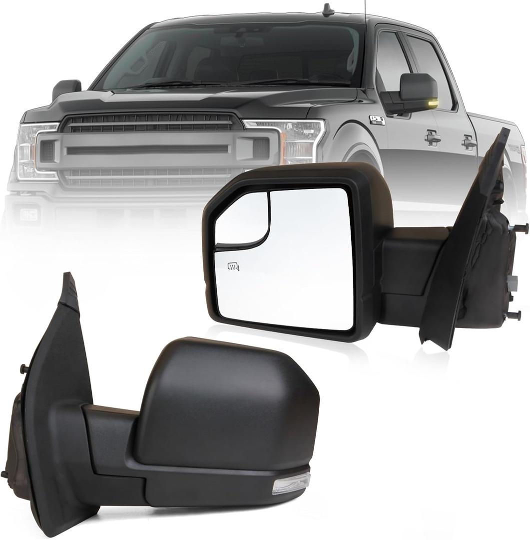 MITZONE F150 Driver Side Mirror compatible with 2015-2020 Ford F-150 with Blind Spot Glass Power Turn Signal Light Power Heated 6-Pin, Textured Black