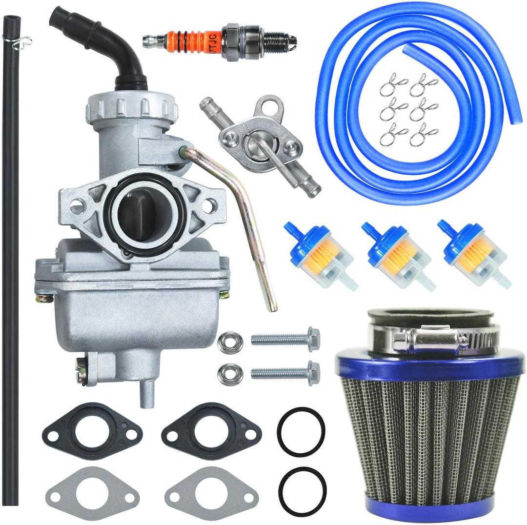 PZ20 Carburetor Carb Air filter Fuel Line Kit for 50cc-125cc Taotao ATA-110B 125D Boulder B1 T-Force Coolster Apollo kazuma Kids ATV Four Wheeler XR70 XR80 CRF70 CRF80F Dirt Pit bike (BLUE)