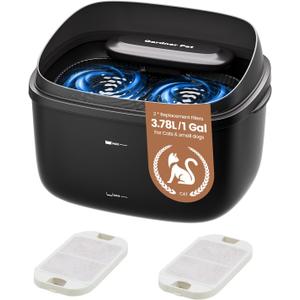 Gardner Pet Cat Fountain 1 Gallon, Vortex Dog Water Fountain, Ultra Quiet Automatic Cat Fountain with Filter, Transparent Tank, Splash-Proof, Easy to Clean,Without Adapter (Black)