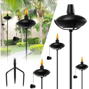 6 Pack Home Garden Torch, Outdoor Metal Torch Garden Dcor,55-Inch Upgraded Citronella Torches with 3-Prong Grounded Stake, Metal Light Torches for Party Patio Pathway (More Stable)