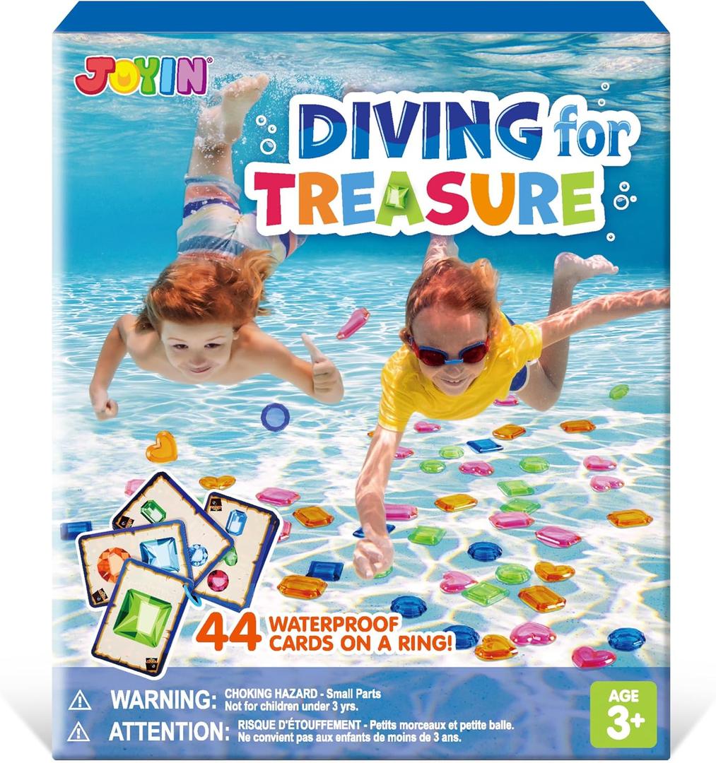 JOYIN 4-in-1 Diving Pool Toys,Underwater Seek and Find Gems Game Set Waterproof,Swiming Pool Toys for Kids with Mesh Bag, Water Gifts for Summer Swim Dive Search Treasure Match Games, Compact