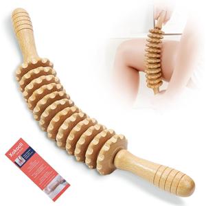 Wooden Massage Roller Wood Therapy Massage Tools Manual Massage Stick Lymphatic Drainage Massager for Maderoterapia, Anti-cellulite, Body Sculpting, Pain Relief(Curved)