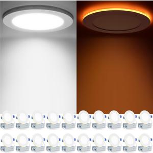 Meconard 20 Pack 4 Inch 5CCT LED Recessed Ceiling Light with Night Light, 2700K/3000K/3500K/4000K/5000K Selectable Ultra-Thin Lighting, 9W=75W, 750LM, Dimmable Canless Wafer Downlight ETL&FCC