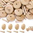 SOUJOY 72 Pack Wooden Toys Car Wheels and Sticks for Craft, 1.5'' x 1/2'' Toy Vehicle Wheel, Mini Axle and Wheel Set for DIY Toy Cars Models Painting Colors Wood Working Pegboards